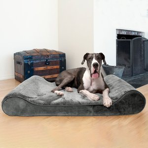 FurHaven Minky Plush Luxe Lounger Orthopedic Cat & Dog Bed with Removable Cover, Gray, Giant