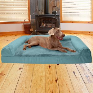 FurHaven Plush & Suede Cooling Gel Bolster Dog Bed with Removable Cover, Deep Pool, Jumbo Plus