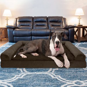 FurHaven Plush & Suede Memory Top Bolster Dog Bed with Removable Cover, Espresso, Jumbo Plus