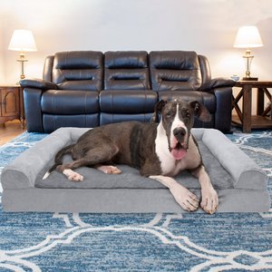 FurHaven Plush & Suede Memory Top Bolster Dog Bed with Removable Cover, Gray, Jumbo Plus
