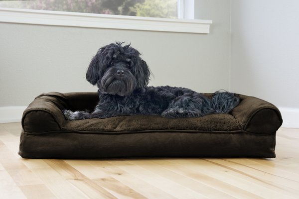 FurHaven Plush & Suede Bolster Dog Bed w/Removable Cover, Espresso, Medium slide 1 of 9
