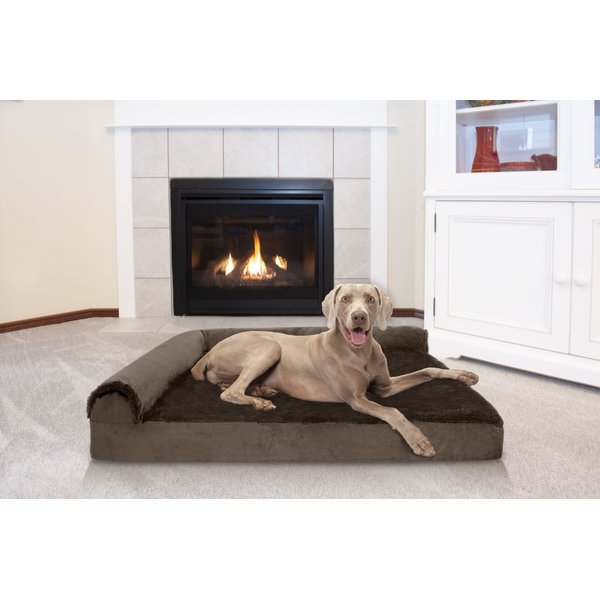 FURHAVEN Plush & Suede Memory Top Bolster Dog Bed w/Removable Cover