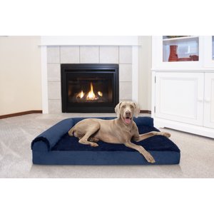 FurHaven Plush Deluxe Chaise Memory Top Cat & Dog Bed w/Removable Cover, Deep Sapphire, Jumbo Plus