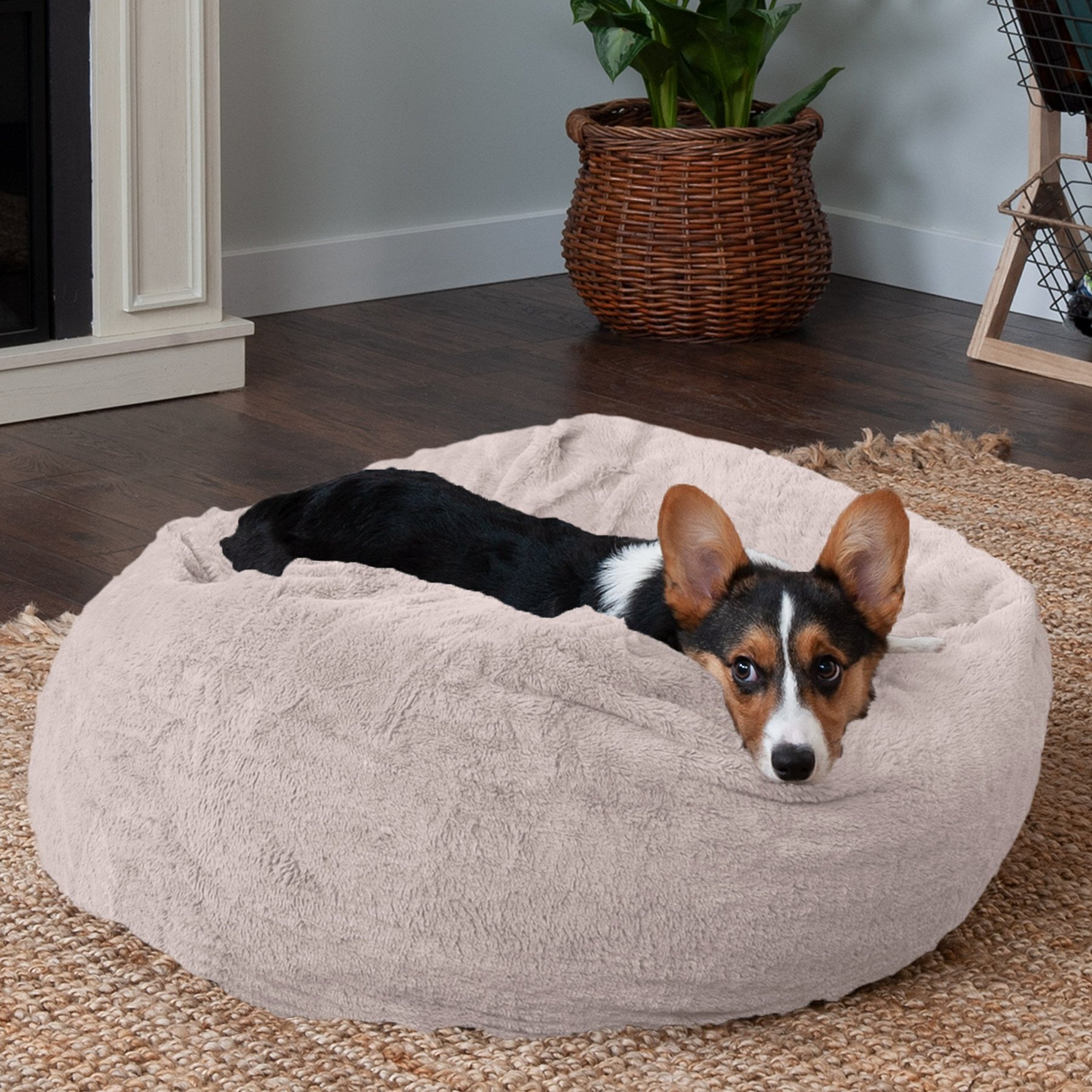 FURHAVEN Plush Ball Pillow Dog Bed with Removable Cover Espresso Medium Chewy