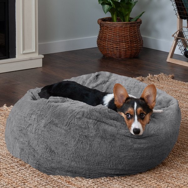 FurHaven Plush Ball Pillow Dog Bed w/Removable Cover, Gray Mist, Medium slide 1 of 12