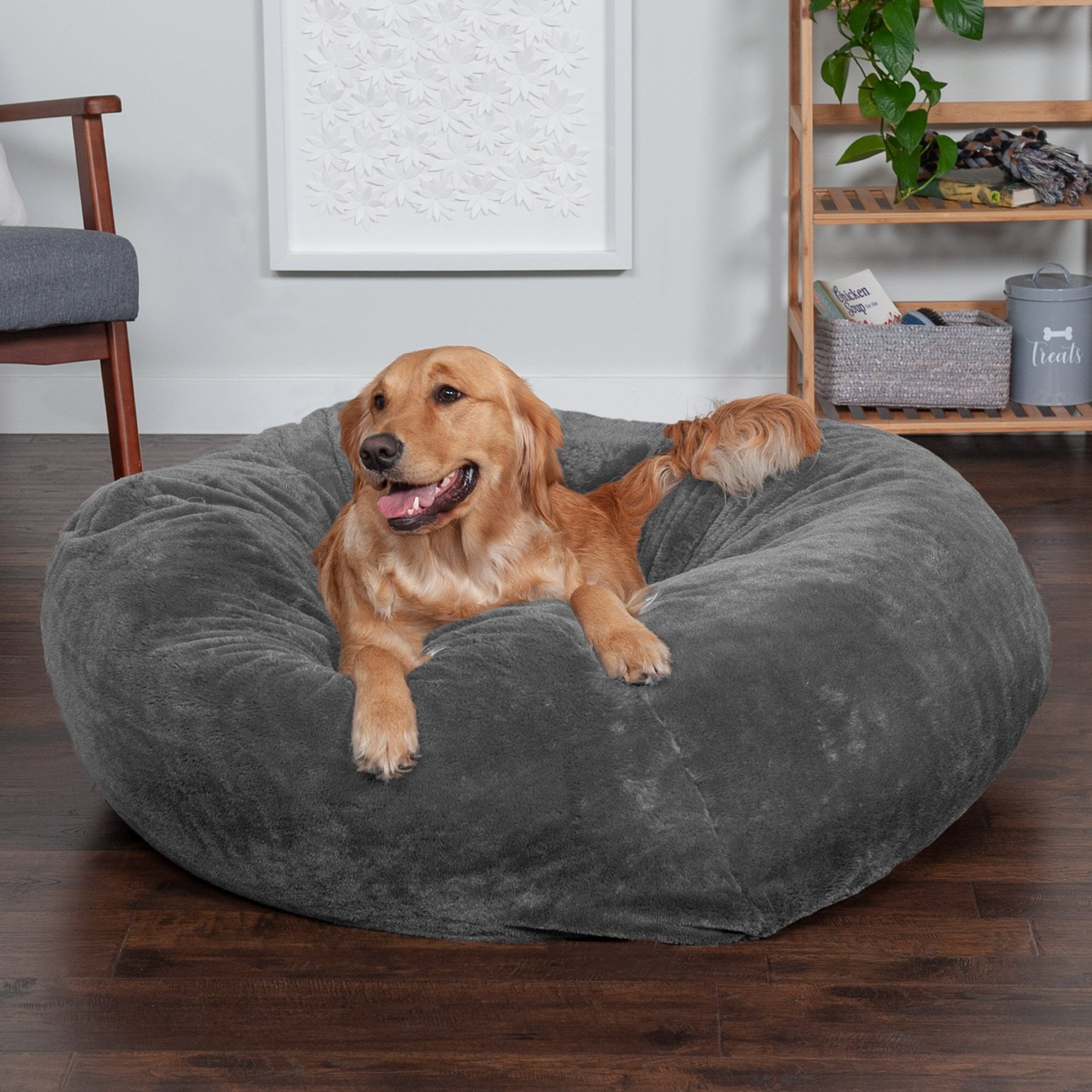 FURHAVEN Plush Ball Pillow Dog Bed with Removable Cover Espresso Medium Chewy