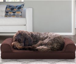 FurHaven Quilted Cooling Gel Bolster Cat & Dog Bed with Removable Cover, Coffee, Medium