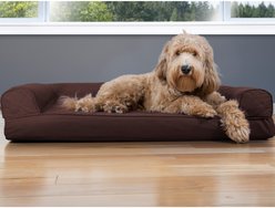 FurHaven Quilted Cooling Gel Bolster Cat & Dog Bed with Removable Cover, Coffee, Large
