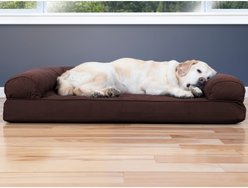 FurHaven Quilted Cooling Gel Bolster Cat & Dog Bed with Removable Cover, Coffee, Jumbo
