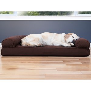 FurHaven Quilted Cooling Gel Bolster Cat & Dog Bed with Removable Cover, Coffee, Jumbo