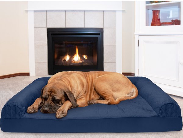 FurHaven Quilted Cooling Gel Bolster Cat & Dog Bed w/Removable Cover, Navy, Jumbo Plus slide 1 of 9