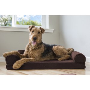 FurHaven Quilted Memory Top Bolster Cat & Dog Bed with Removable Cover, Coffee, Large