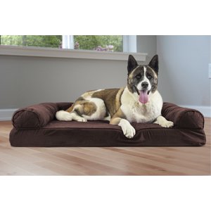 FURHAVEN Faux Fleece Memory Top Bolster Dog Bed with Removable Cover ...