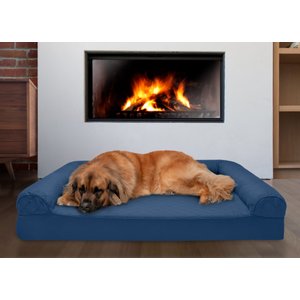 FurHaven Quilted Memory Top Bolster Cat & Dog Bed with Removable Cover, Navy, Jumbo Plus