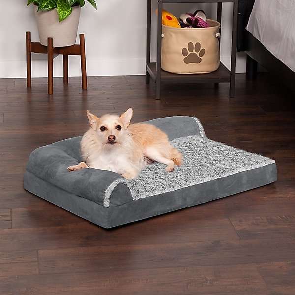 FurHaven Two-Tone Deluxe Chaise Orthopedic Dog Bed w/Removable Cover, Stone Gray, Medium slide 1 of 11