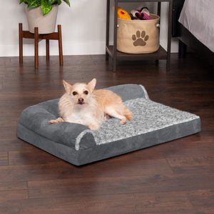 FurHaven Two-Tone Deluxe Chaise Orthopedic Dog Bed w/Removable Cover, Stone Gray, Medium