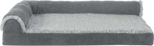 Show full view: FurHaven Two-Tone Deluxe Chaise Orthopedic Dog Bed with Removable Cover, Stone Gray, Medium slide 3 of 12