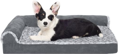 Show full view: FurHaven Two-Tone Deluxe Chaise Orthopedic Dog Bed with Removable Cover, Stone Gray, Medium slide 4 of 12