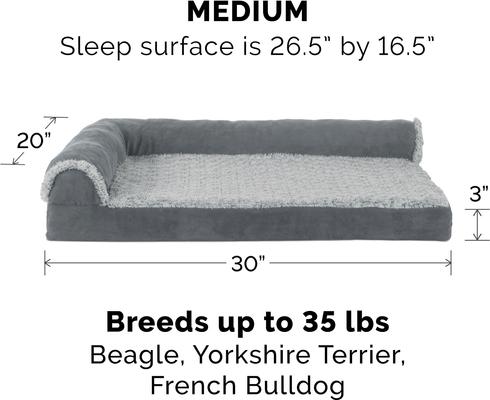 Show full view: FurHaven Two-Tone Deluxe Chaise Orthopedic Dog Bed with Removable Cover, Stone Gray, Medium slide 5 of 12