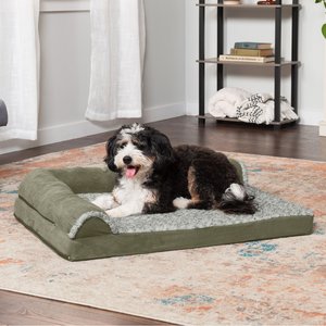 FurHaven Two-Tone Deluxe Chaise Orthopedic Dog Bed w/Removable Cover, Dark Sage, Large
