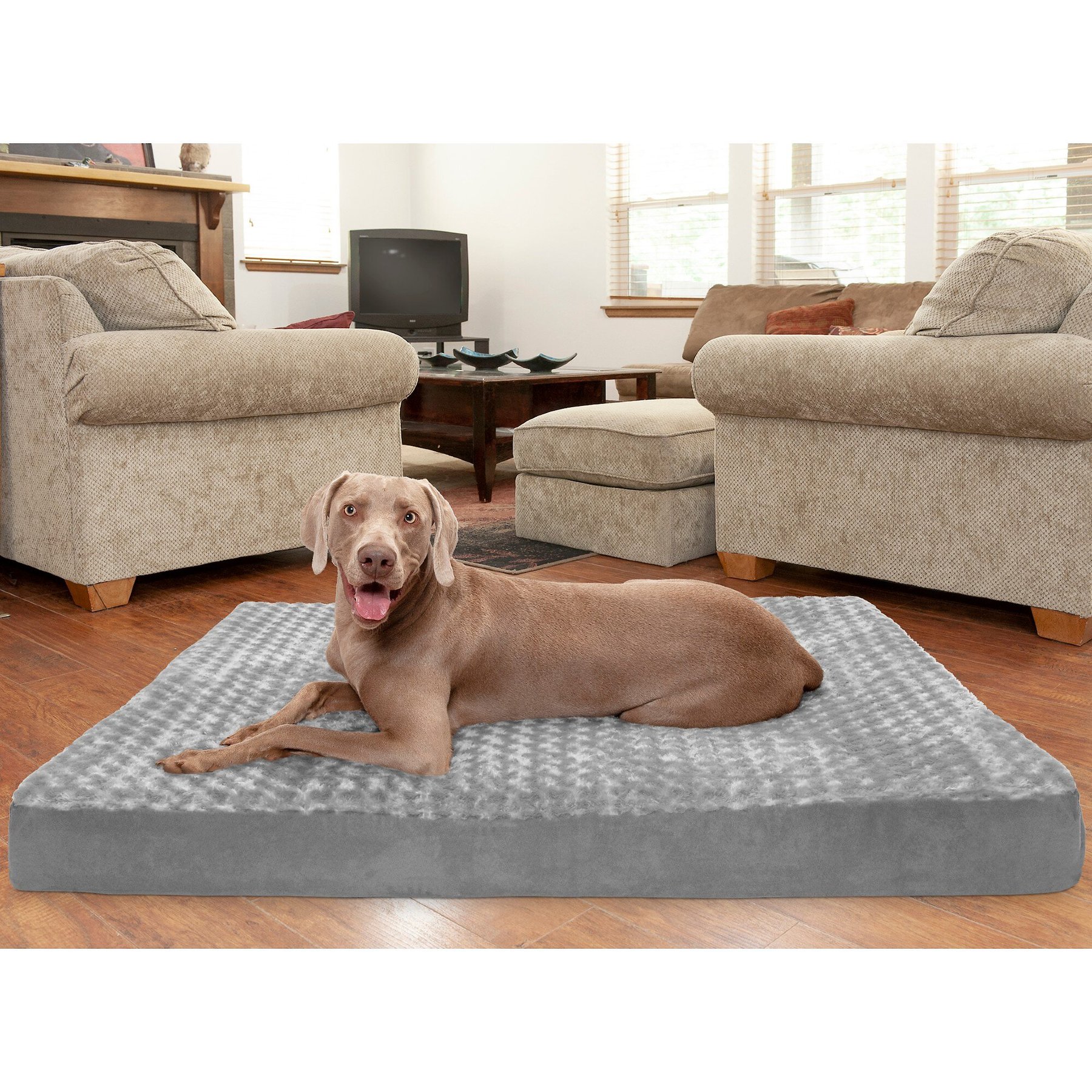 FurHaven Ultra Plush Deluxe Cooling Gel Pillow Dog Bed with Removable Cover, Gray, Jumbo Plus