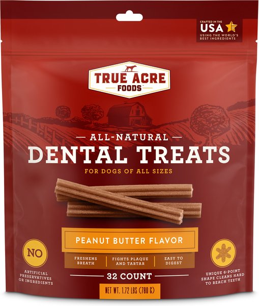 True Acre Foods, All-Natural Dental Chew Sticks, Peanut Butter Flavor, 32 count slide 1 of 9