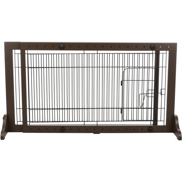 TRIXIE Wooden Freestanding Pet Gate with Door, Espresso Brown