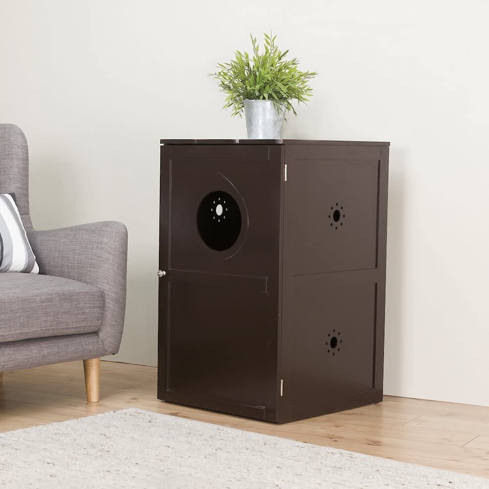 TRIXIE 2Story Wooden Cat Litter Box Enclosure, Espresso