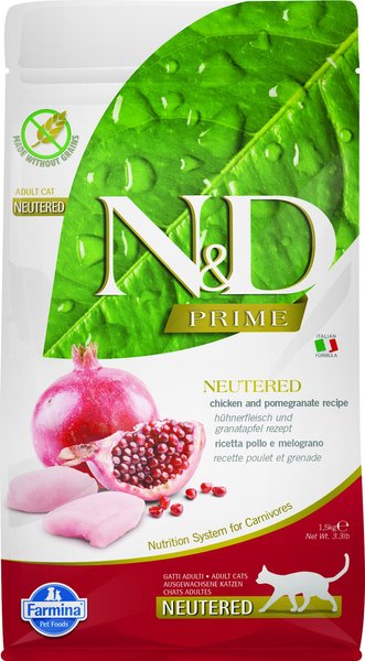 Farmina N&D Prime Chicken & Pomegranate Recipe Neutered Adult Cat Dry Food, 3.3-lb bag slide 1 of 7