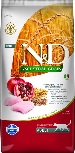 Farmina N&D Ancestral Grain Chicken & Pomegranate Recipe Adult Cat Dry Food, 11-lb bag slide 1 of 5