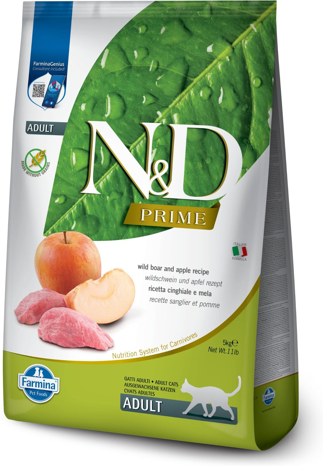 FARMINA N&D Prime Boar & Apple Recipe Adult Cat Dry Food, 11lb bag