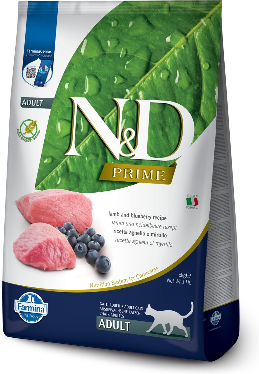 FARMINA N&D Prime Lamb & Blueberry Recipe Adult Cat Dry Food, 11-lb Bag ...