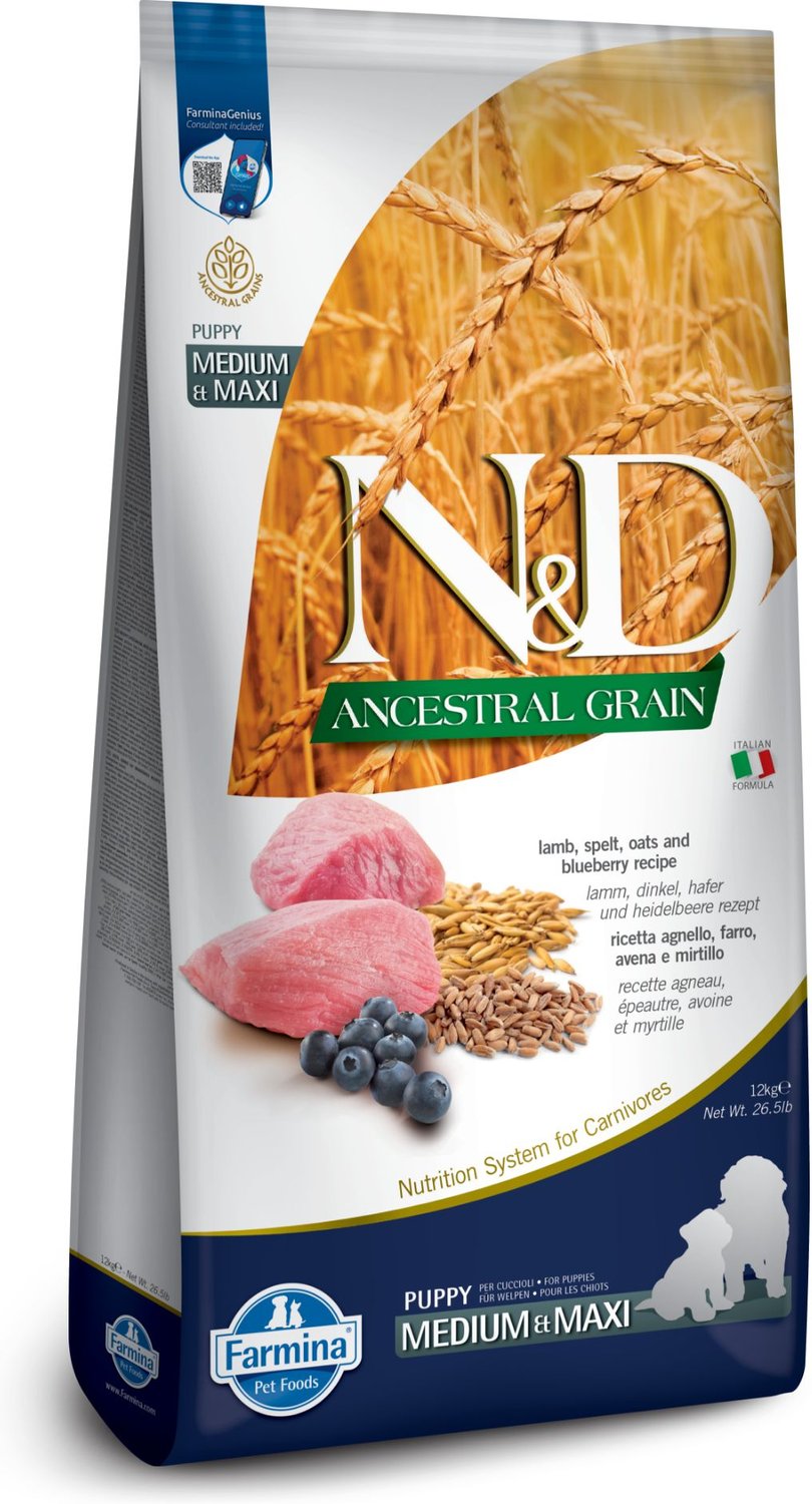 FARMINA N&D Ancestral Grain Lamb & Blueberry Recipe Puppy Medium & Maxi ...