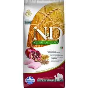 Farmina N&D Ancestral Grain Chicken & Pomegranate Recipe Senior Medium & Maxi Dry Dog Food, 26.5-lb bag