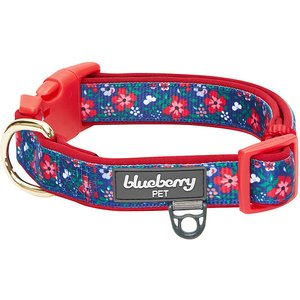 Blueberry Pet Pretty Posies Spring Padded Polyester Dog Collar, Garden Navy, Medium: 14.5 to 20-in neck, 3/4-in wide