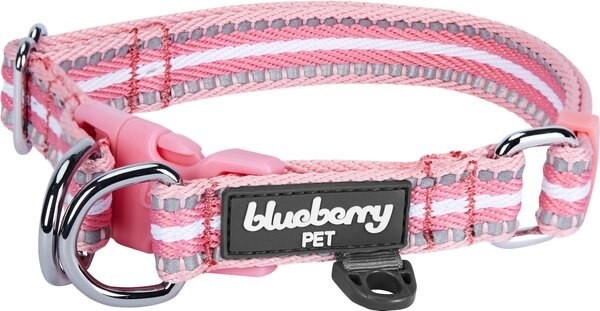 Blueberry Pet 3M Multi-Colored Stripe Polyester Reflective Dog Collar, Pink & White, Small: 12 to 16-in neck, 5/8-in wide slide 1 of 6