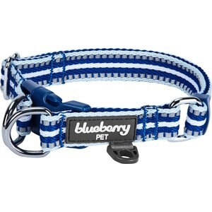 Blueberry Pet 3M Multi-Colored Stripe Polyester Reflective Dog Collar, Blue & White, Small: 12 to 16-in neck, 5/8-in wide