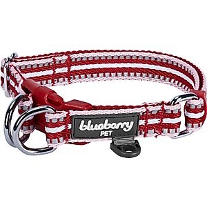 Blueberry Pet 3M Multi-Colored Stripe Polyester Reflective Dog Collar, Marsala Red & Pink, Small: 12 to 16-in neck, 5/8-in wide