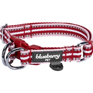 Blueberry Pet 3M Multi-Colored Stripe Polyester Reflective Dog Collar, Marsala Red & Pink, Large: 18 to 26-in neck, 1-in wide