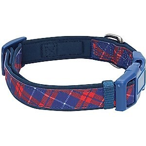 Blueberry Pet Soft & Comfy Padded Polyester Dog Collar, Navy Blue & Red Plaid, Medium: 14.5 to 20-in neck, 3/4-in wide