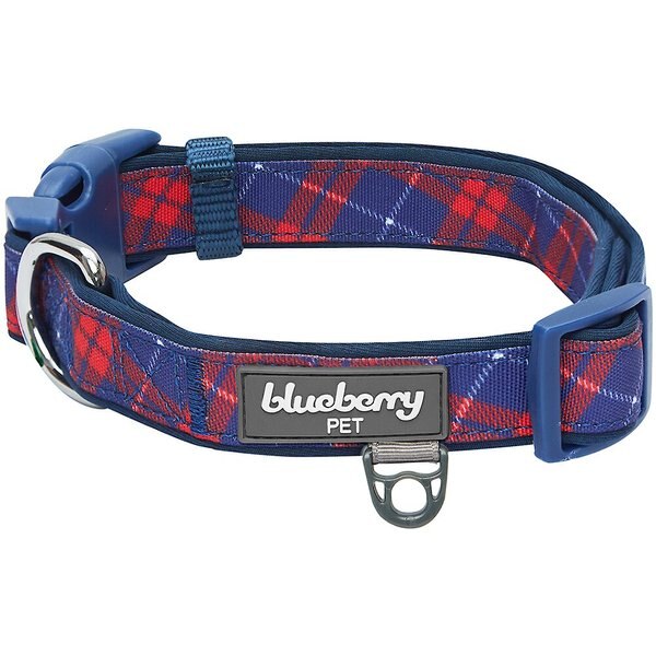 BLUEBERRY PET Soft & Comfy Padded Polyester Dog Collar, Navy Blue & Red