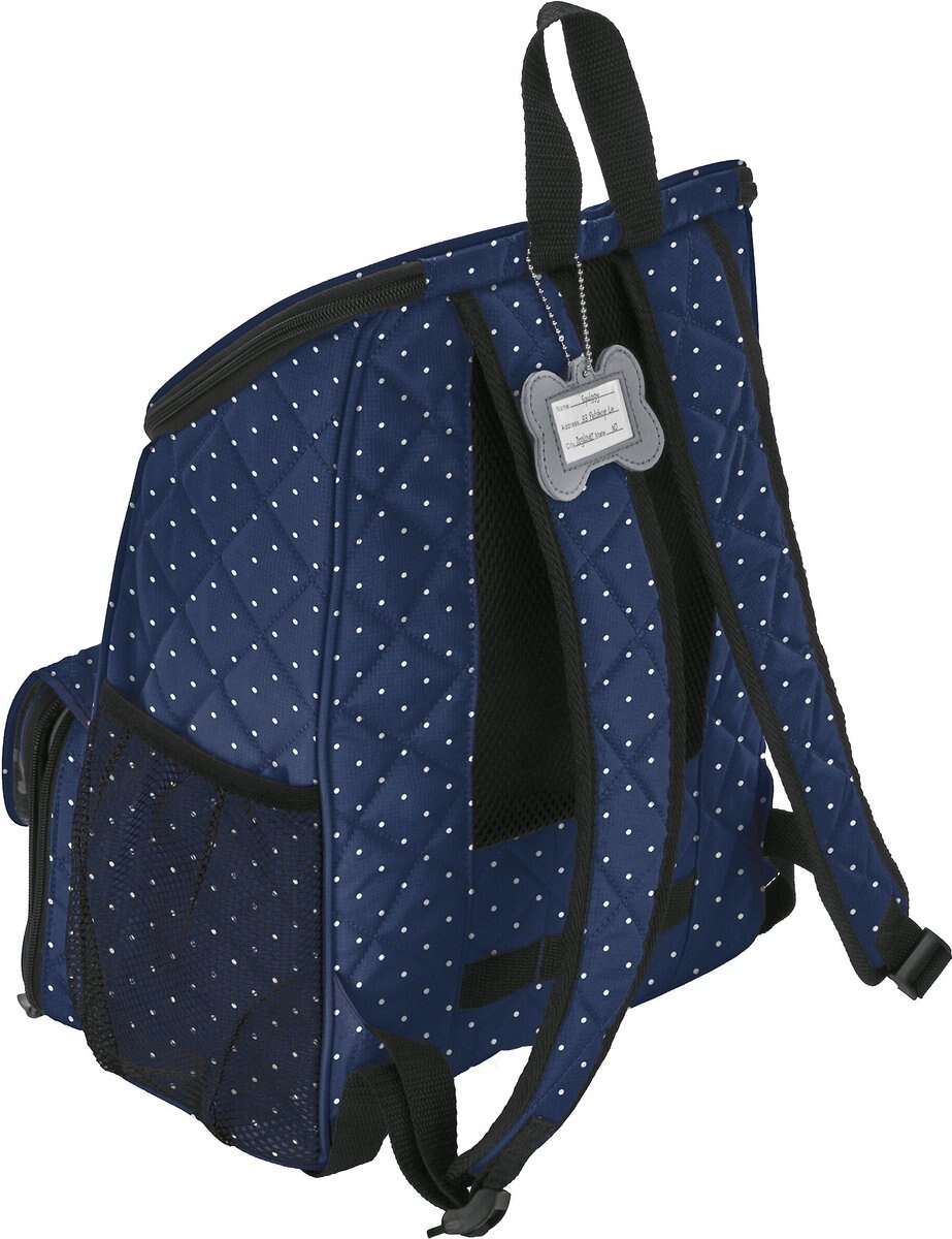 MOBILE DOG GEAR Weekender Backpack Pet Travel Bag, Navy & White Dots