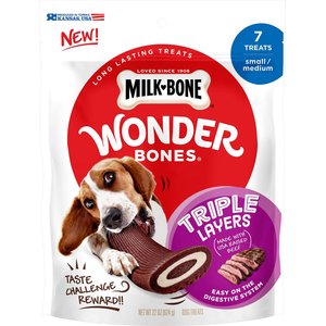 Milk-Bone Wonder Bones Small/Medium Triple Layers Beef Flavor Dog Treats, 7 count