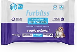 Vetnique Labs Furbliss Pet Wipes Cleansing & Deodorizing Hypoallergenic, Paw & Body Dog & Cat Grooming Wipes, Refreshing Scent