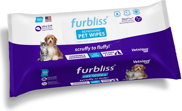 Vetnique Labs Furbliss Pet Bathing Wipes Cleansing & Deodorizing Hypoallergenic, Paw & Body Dog & Cat Grooming Wipes, Refreshing Scent, 100 count slide 1 of 8