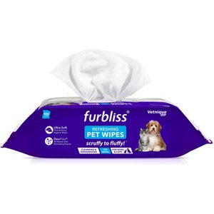 Vetnique Labs Furbliss Pet Bathing Wipes Cleansing & Deodorizing Hypoallergenic, Paw & Body Dog & Cat Grooming Wipes, Refreshing Scent, 100 count