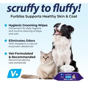 Vetnique Labs Furbliss Pet Bathing Wipes Cleansing & Deodorizing Hypoallergenic, Paw & Body Dog & Cat Grooming Wipes, Refreshing Scent, 100 count