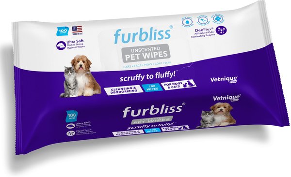 Vetnique Labs Furbliss Pet Bathing Wipes Cleansing & Deodorizing Hypoallergenic Paw & Body Dog & Cat Wipes, Unscented, 100 count slide 1 of 9