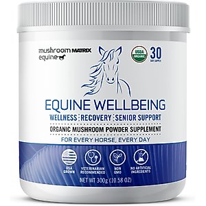Equine Matrix Wellbeing Organic Mushroom Powder Senior Powder Horse Supplement, 300-gram tub