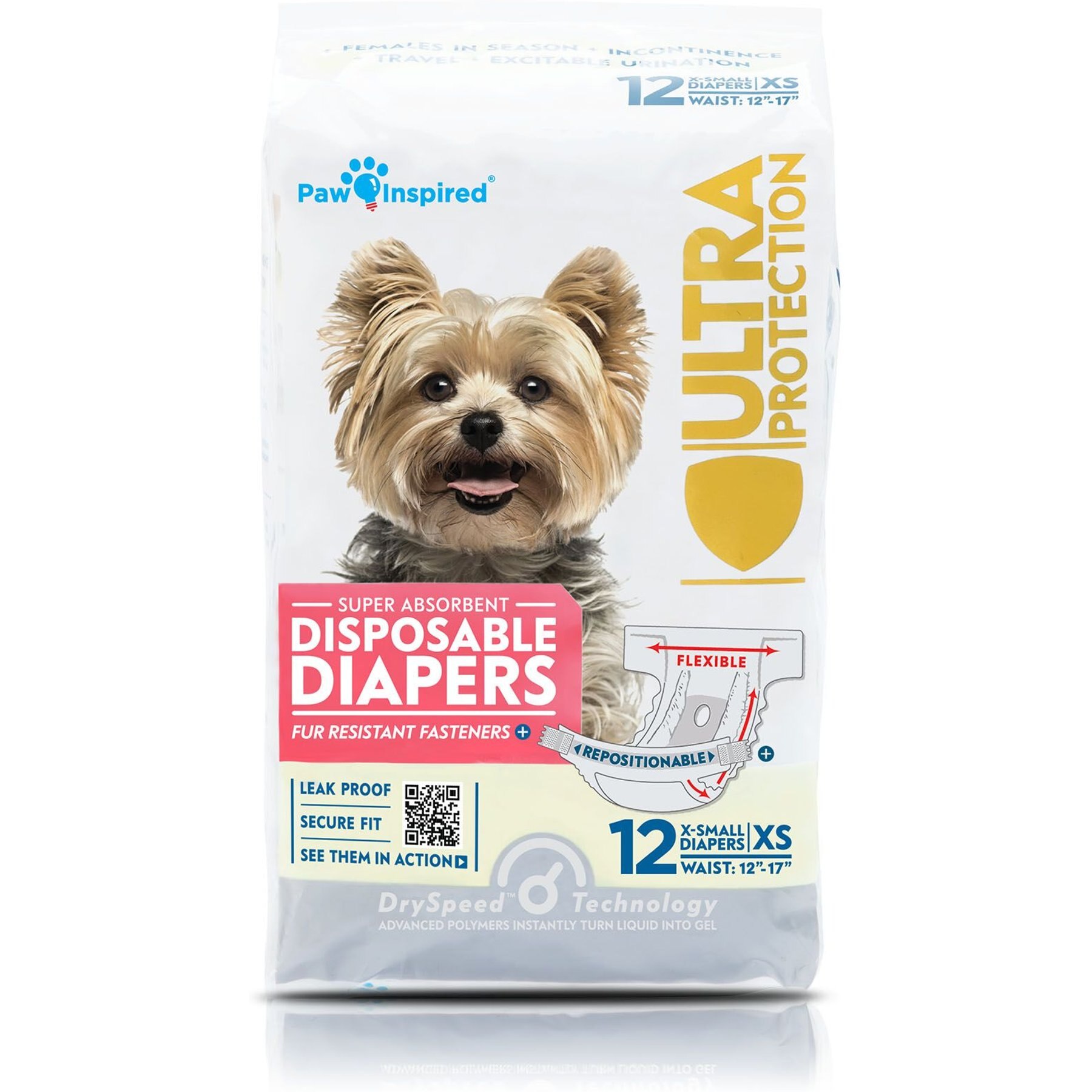 Paw Inspired Ultra Protection Female Disposable Dog Diapers 12 Count Small